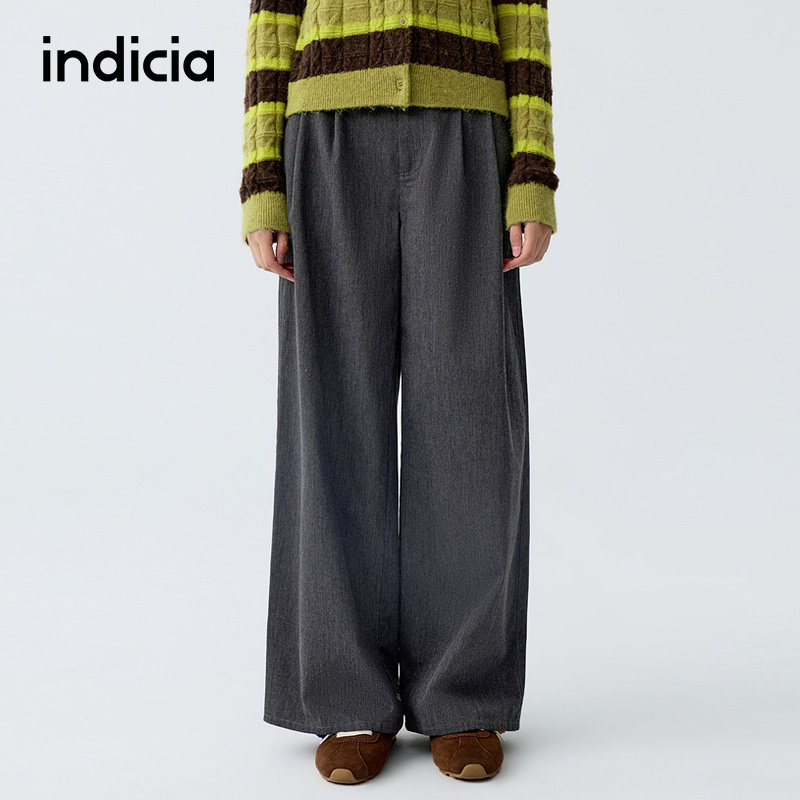 indicia标记商场同款2026春季新款女装休闲裤灰色职业直筒裤子