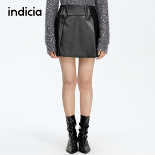 indicia标记商场同款 春秋复古高腰皮裙短裙半身裙女F2A5QZ053F