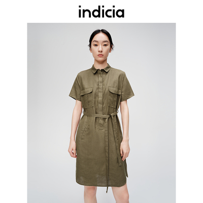 indicia标记夏季简约舒适连衣裙军绿色腰带裙子女装6B406LQ313N