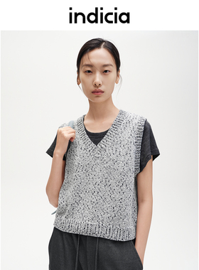 indicia标记针织衫背心v领宽松短款无袖马甲春秋季女装F2C4BX470F