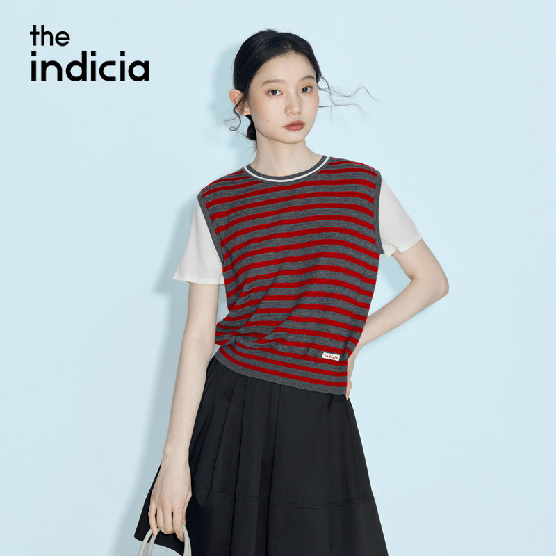 indicia标记商场同款2026夏季新款女装红色条纹针织衫L2B6ZZ116F