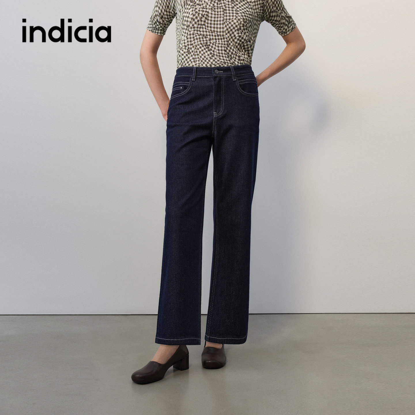 indicia标记商场同款2026秋季新款女装藏青色牛仔裤九分裤子