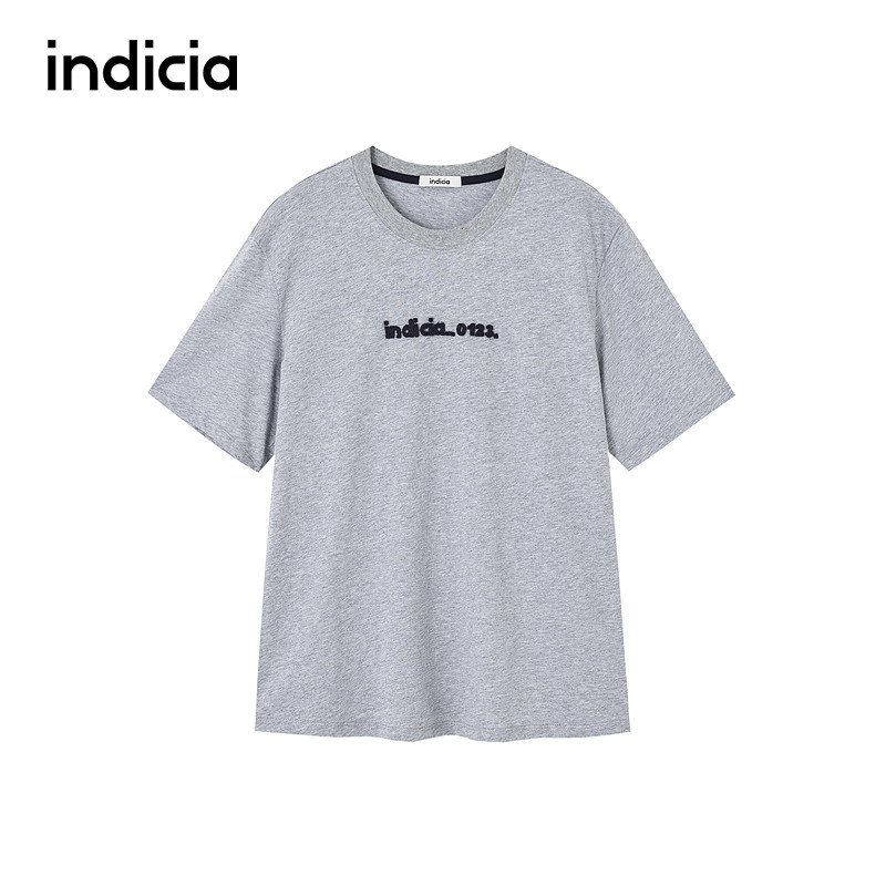 indicia标记商场同款25秋新款字母灰色T恤百搭上衣女F2C5TX377N