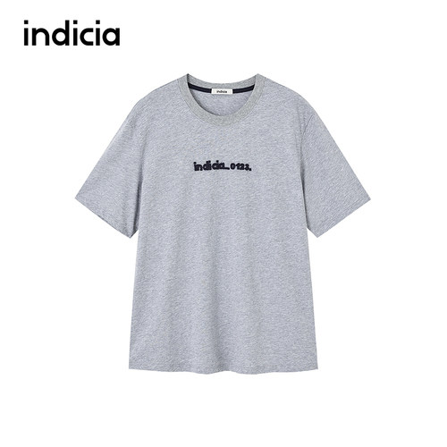 indicia标记商场同款25秋新款字母灰色T恤百搭上衣女F2C5TX377N