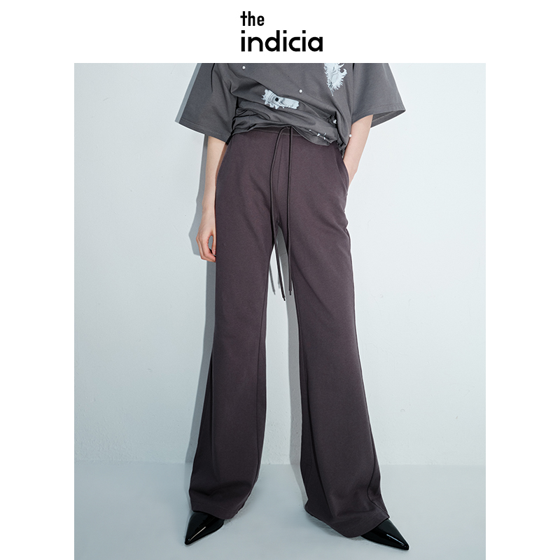 indicia标记春季新款品质女装休闲裤女高腰微喇长裤子拖地裤