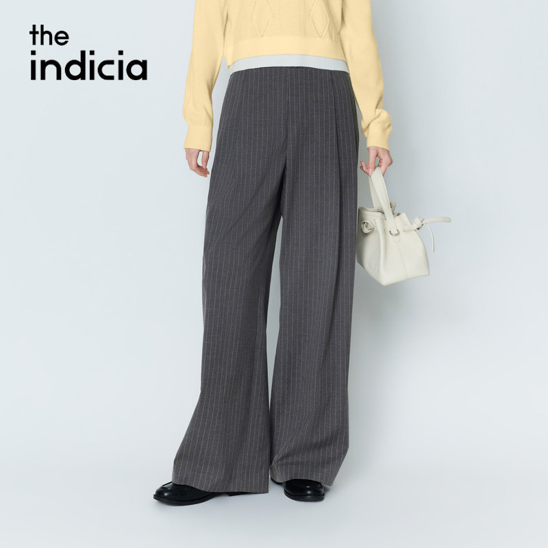 indicia标记春秋季新款女装灰色竖条纹休闲裤女裤子L2A6KZ016