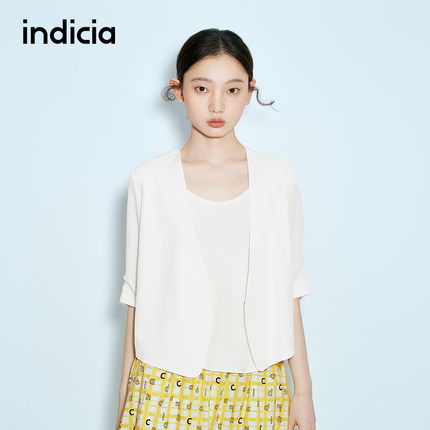 indicia标记商场同款25夏桑蚕丝真丝V领西装白色外套F2B5XZ299N