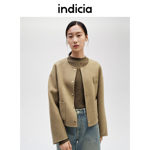 indicia标记女装羊毛羊绒秋冬简约设计短款毛呢外套F2D4DY664C