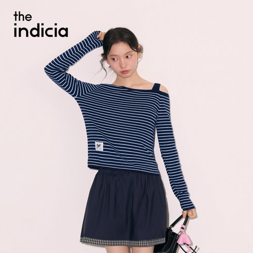 indicia标记商场同款2026秋季女装藏青色条纹针织衫L2C6ZZ262Y