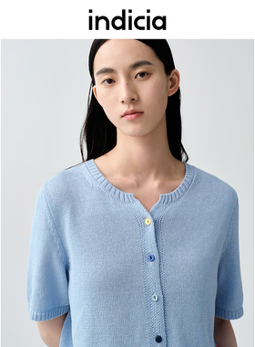 indicia标记商场同款25夏新款圆领薄款针织开衫蓝色F2B5KS165N