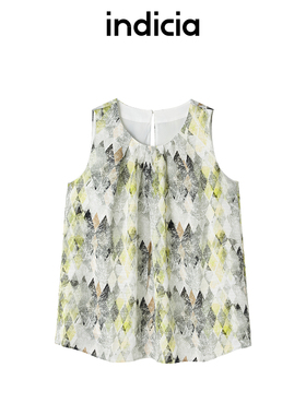 indicia标记商场同款无袖宽松上衣设计感绿色几何印花6B405SY505F