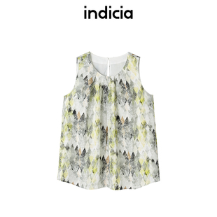 indicia标记商场同款无袖宽松上衣设计感绿色几何印花6B405SY505F