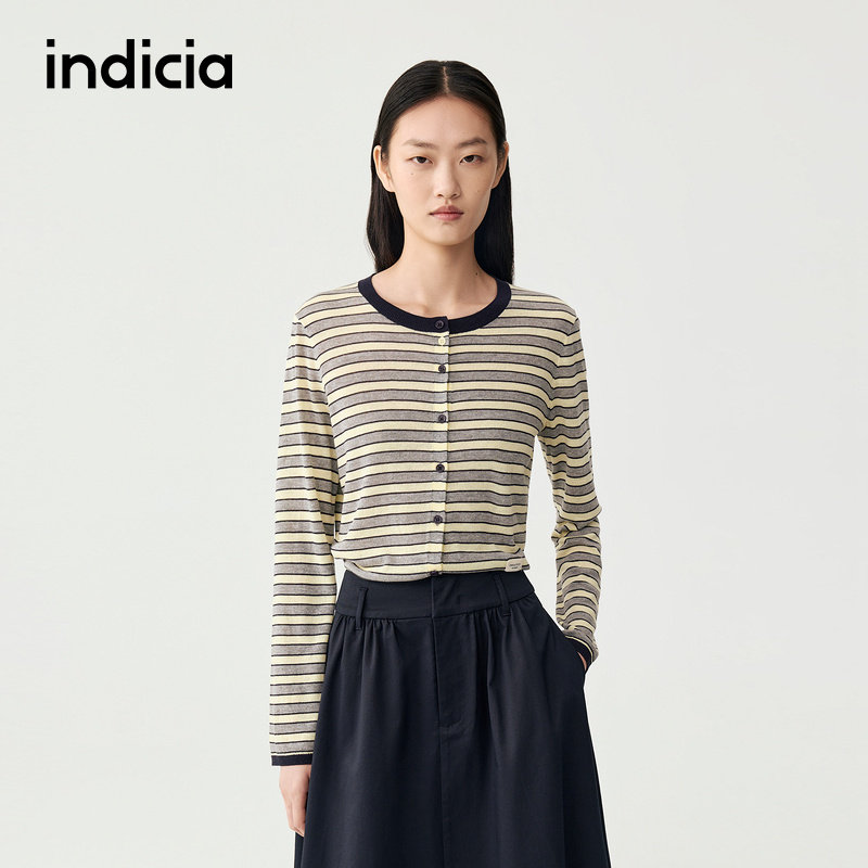 indicia标记商场同款秋季新款拼色条纹休闲宽松开衫F2C5KS311C