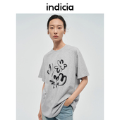 简约印花灰色T恤短袖 indicia标记商场同款 夏款 上衣6B406TX394N