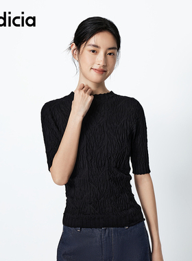 indicia标记纯棉针织衫女肌理中袖T恤上衣春秋新款女装L2C5ZZ151
