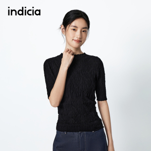 女装 T恤上衣春秋新款 L2C5ZZ151 女肌理中袖 indicia标记纯棉针织衫