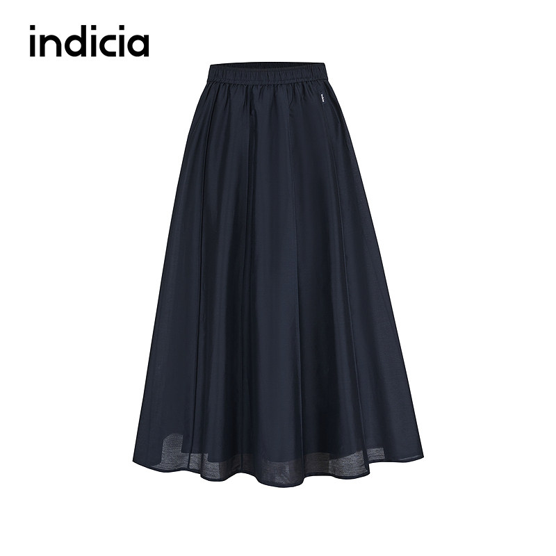 indicia标记商场同款25夏新款半身裙藏青A字薄款百褶裙F2B5QZ333C