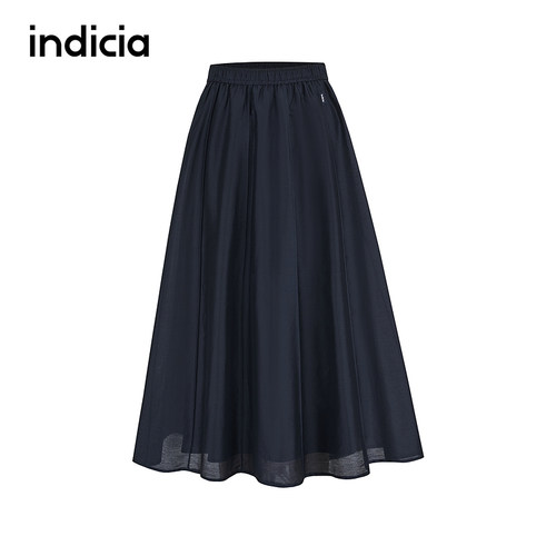 indicia标记商场同款25夏新款半身裙藏青A字薄款百褶裙F2B5QZ333C