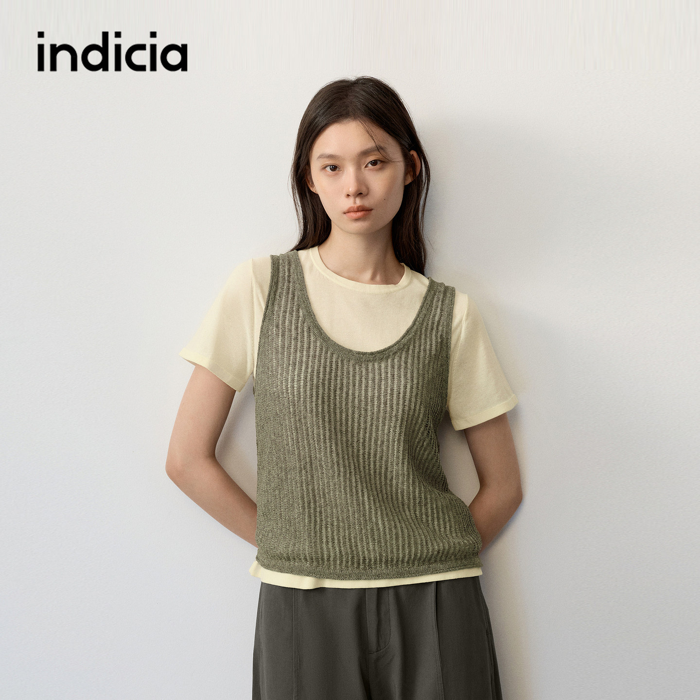 indicia标记商场同款2026秋季新款女装两件套背心T恤上衣套装女