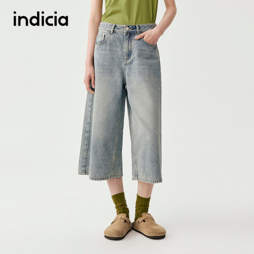 indicia标记商场同款25秋新款垂感阔腿牛仔中长裤F2C5NK378N-1