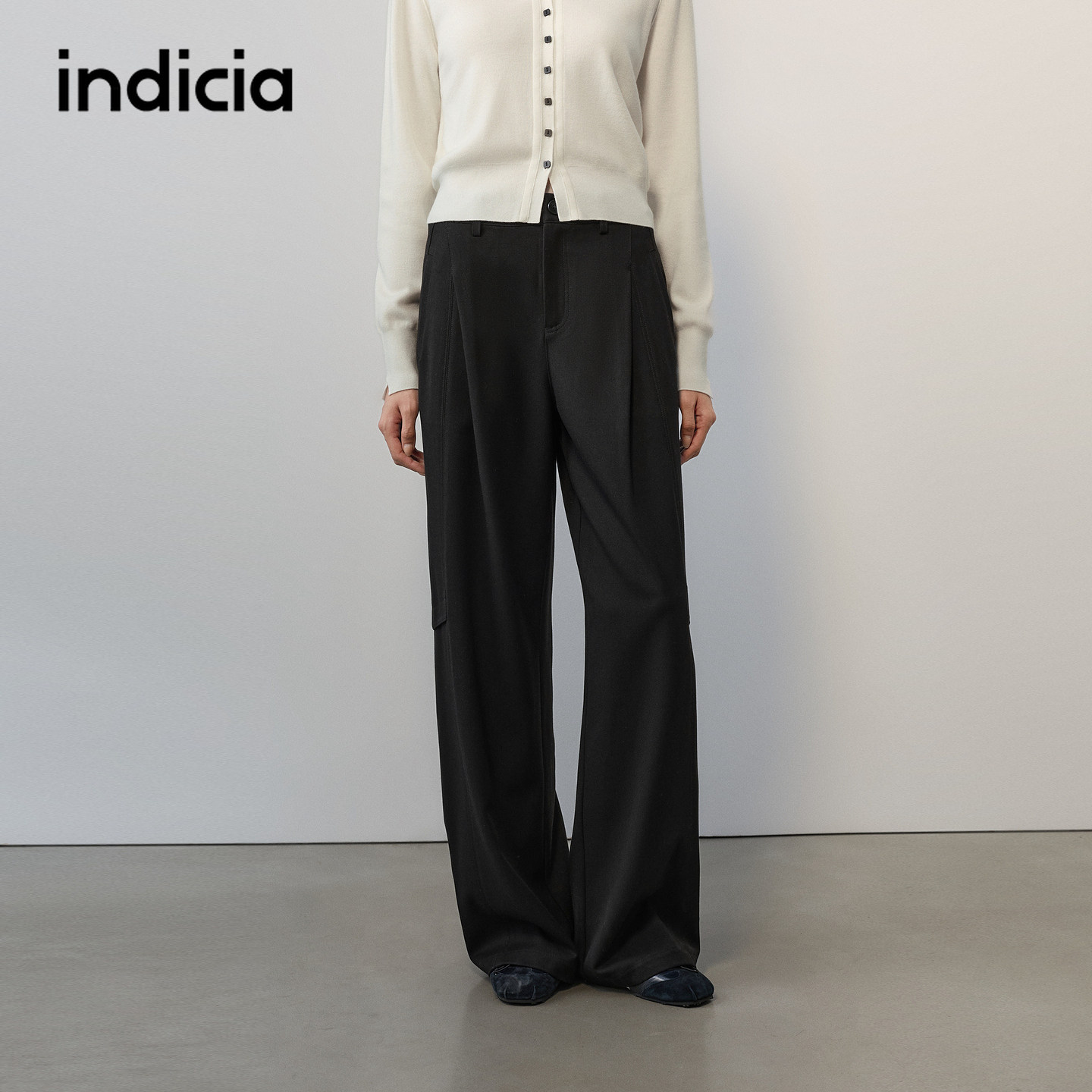 indicia标记商场同款2026秋季新款女装黑色休闲裤阔腿裤女长裤子