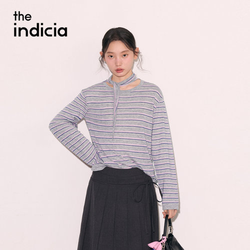 indicia标记商场同款2026秋季新款女装紫色条纹针织衫L2C6ZZ245Y
