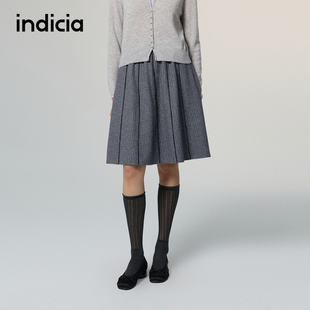 indicia标记商场同款格纹半身裙灰蓝色裙子2026冬季新款女装