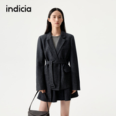 indicia标记25冬新款 宽松毛呢西装 chic加厚腰带气质外套L2D5XZ228