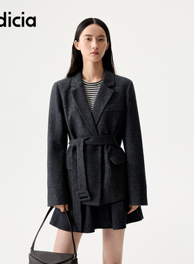 indicia标记25冬新款宽松毛呢西装chic加厚腰带气质外套L2D5XZ228