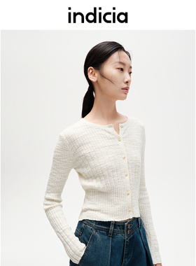 indicia标记商场同款针织衫螺纹圆领开衫女春秋季女装F2C4KS432C