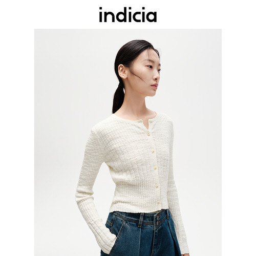indicia标记商场同款针织衫螺纹圆领开衫女春秋季女装F2C4KS432C