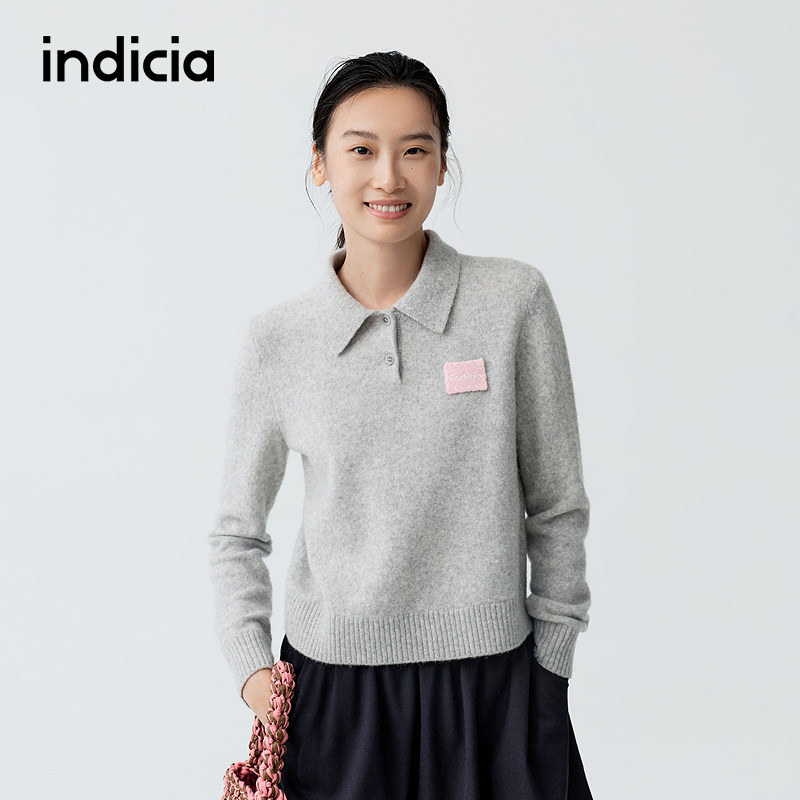 indicia标记商场同款26春季新款女装灰色羊毛针织衫毛衫上衣