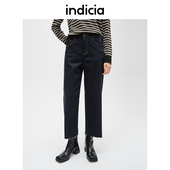 indicia标记商场同款 女F2D4NK811N 直筒复古深蓝长裤 秋冬季 牛仔裤