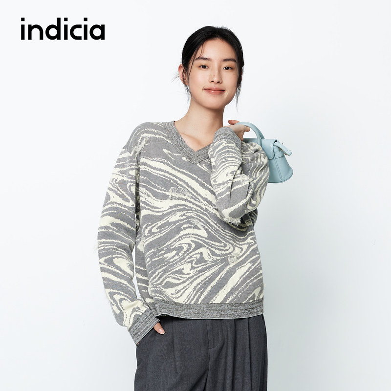 indicia标记商场同款纯棉针织衫上衣春秋时尚女装6A401MS035F