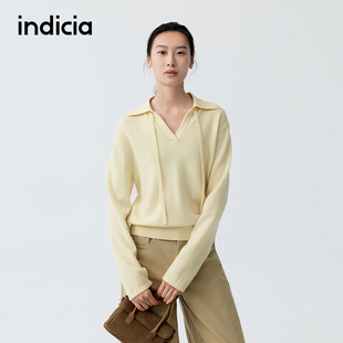 indicia标记商场同款2026春季新款女装绵羊毛针织衫黄色卫衣上衣
