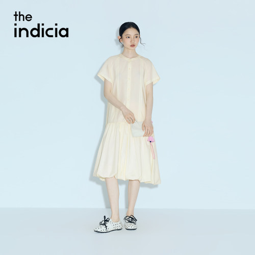 indicia标记商场同款2026夏新款女装米色莱赛尔棉连衣裙L2B6LQ175