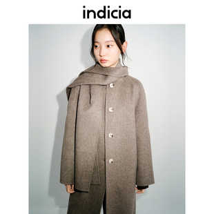 indicia标记女装冬100%绵羊毛休闲一片式围巾领呢子大衣L2D4DY210
