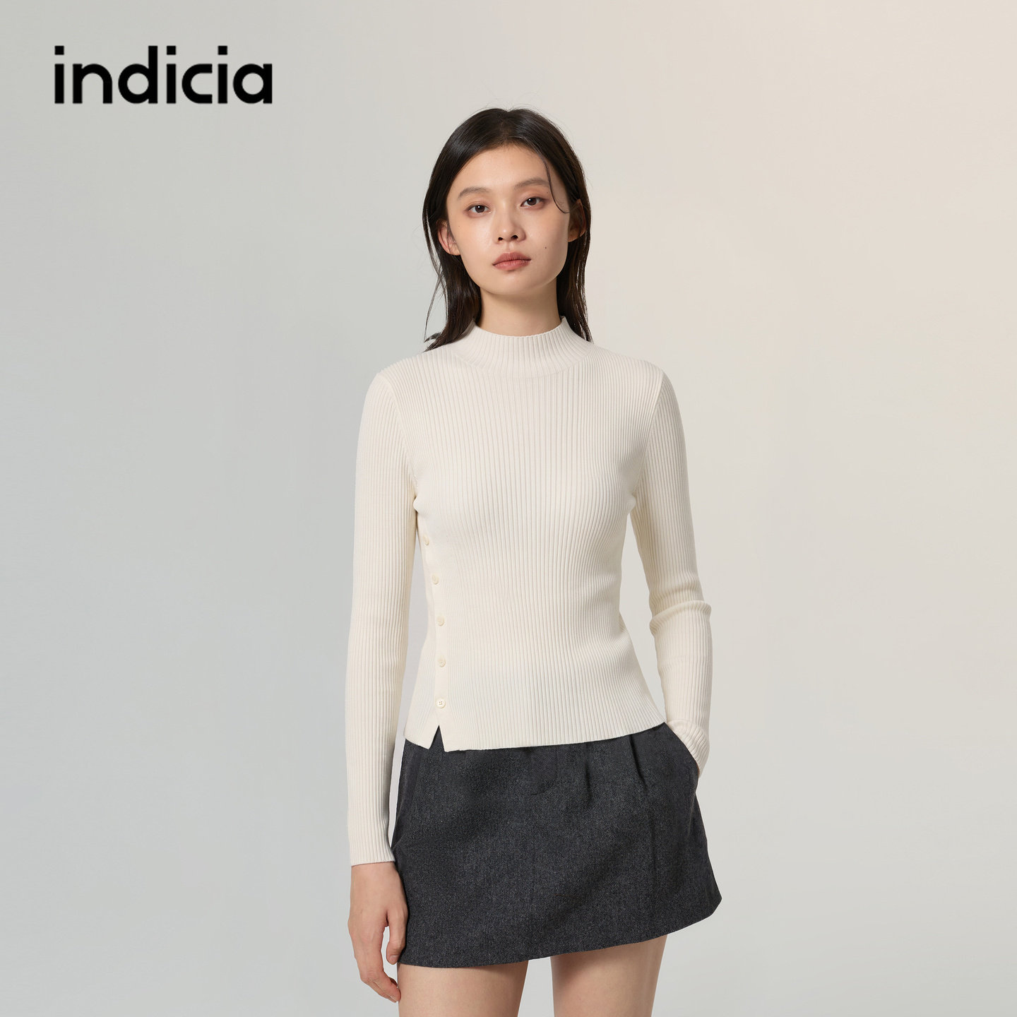 indicia标记商场同款羊毛针织衫竖条纹打底衫2026冬季新款女装