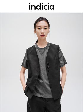 indicia标记黑色无袖叠穿马甲外套天丝质感马夹女装F2C4MJ431F