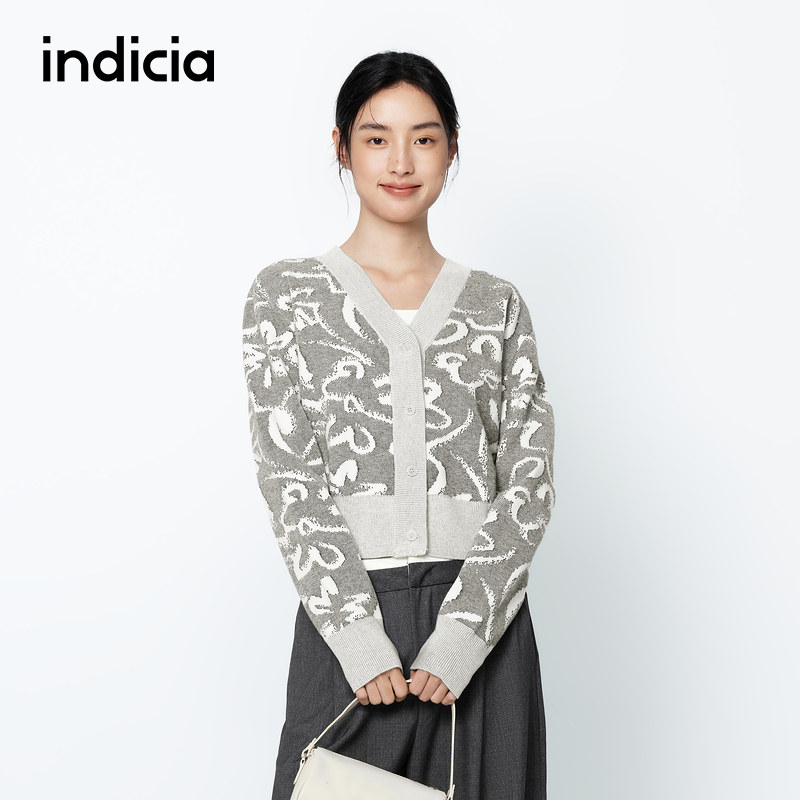 indicia标记商场同款春秋款花卉设计针织衫开衫外套6A402KS095F