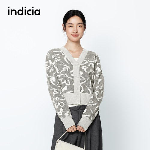 indicia标记商场同款春秋款花卉设计针织衫开衫外套6A402KS095F