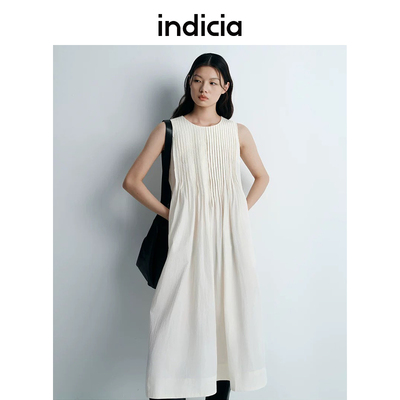 indicia标记商场同款法式连衣裙夏无袖米白色长裙子女装L2B5LQ049