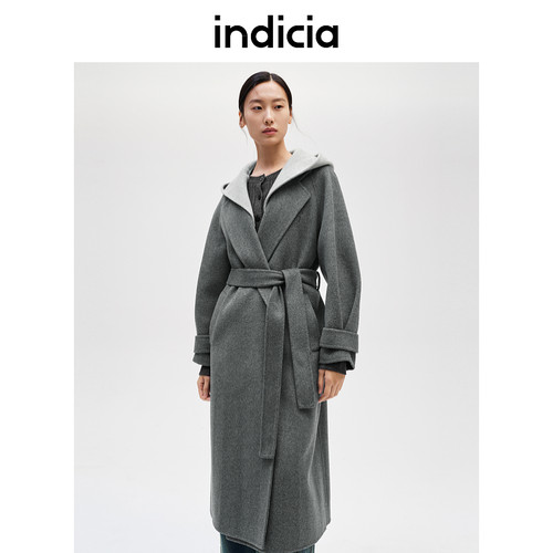indicia标记商场同款冬季款百搭时髦毛呢外套大衣F2D4DY651N