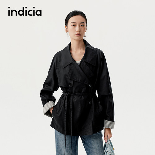 indicia标记商场同款春秋女装赫本风韩系黑色风衣外套F2C5FY410C