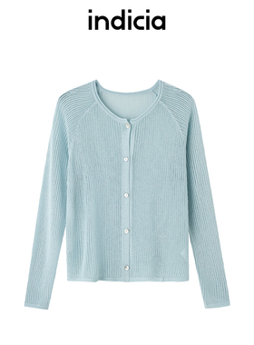 indicia标记夏季长袖清爽蓝色镂空开衫罩衫针织衫女 6B405KS508N