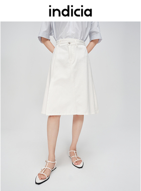 indicia标记商场同款夏季简约白色半身裙牛仔裙女装6B404QZ229F