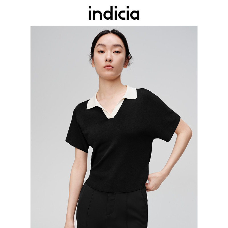indicia标记商场同款女装夏款撞色polo领针织衫短袖6B406ZZ338N