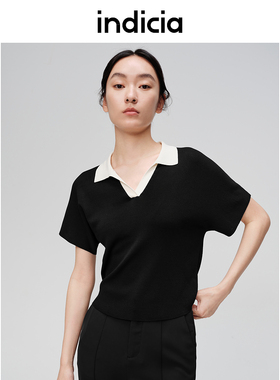 indicia标记商场同款女装夏款撞色polo领针织衫短袖6B406ZZ338N