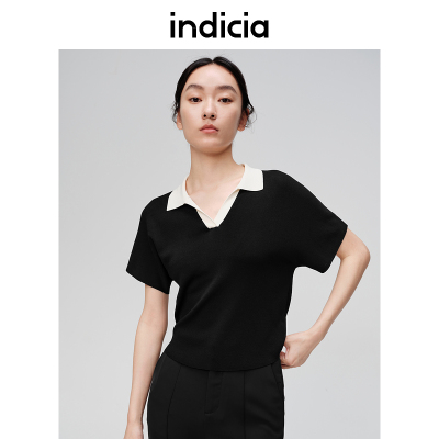 indicia标记商场同款女装夏款撞色polo领针织衫短袖6B406ZZ338N