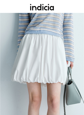 indicia标记25夏新款白色花苞短裙半身裙高腰miu系少女L2B5QZ050